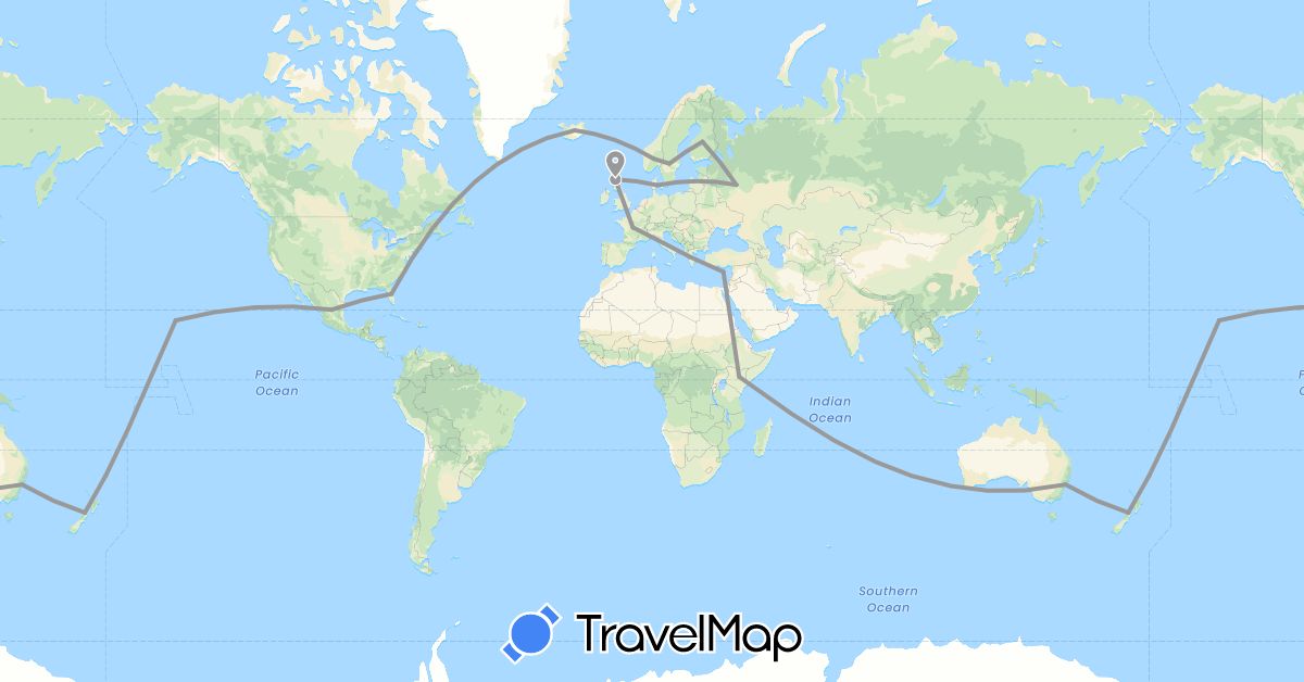 TravelMap itinerary: driving, plane in Australia, Cyprus, Denmark, Finland, France, United Kingdom, Greece, Iceland, Italy, Kenya, Mexico, Norway, New Zealand, Russia, Sweden, United States (Africa, Asia, Europe, North America, Oceania)